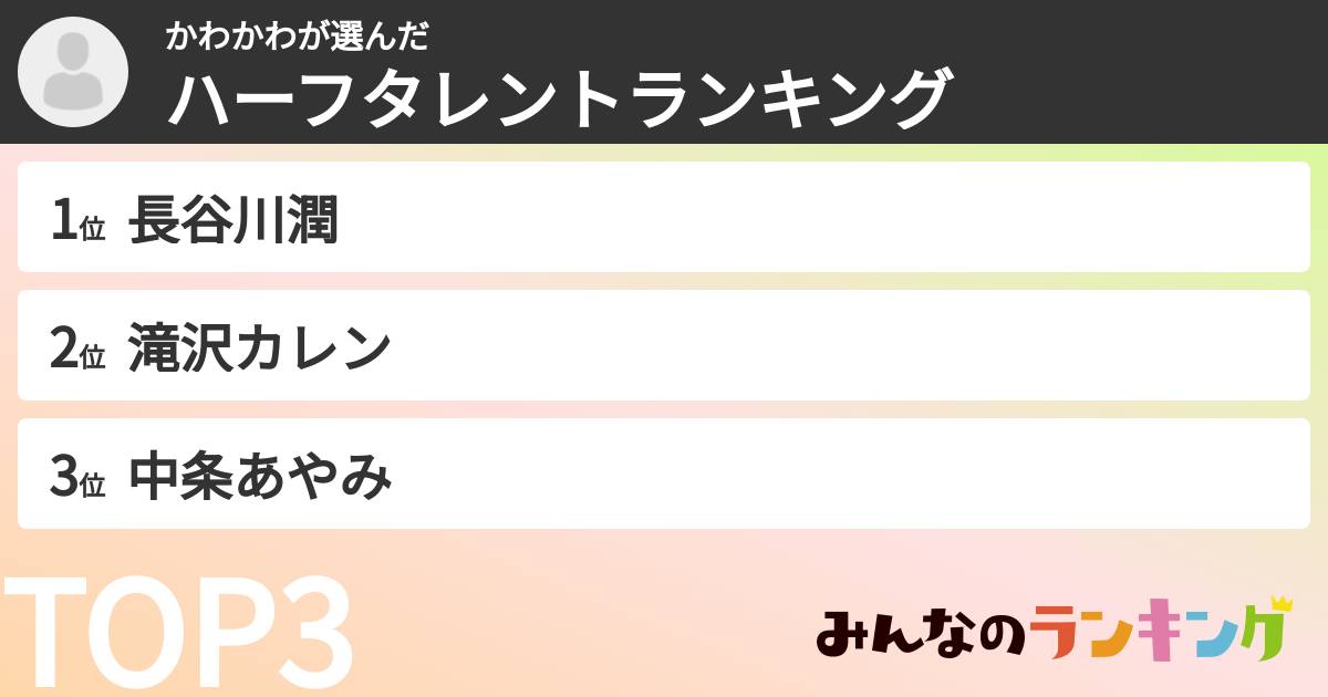 かわかわさんの「ハーフタレントランキング」