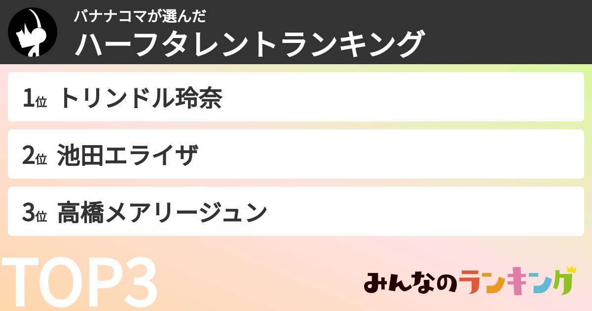バナナコマさんの「ハーフタレントランキング」