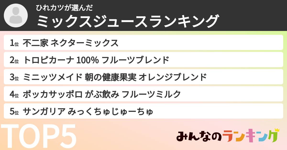 ひれカツさんの「ミックスジュースランキング」