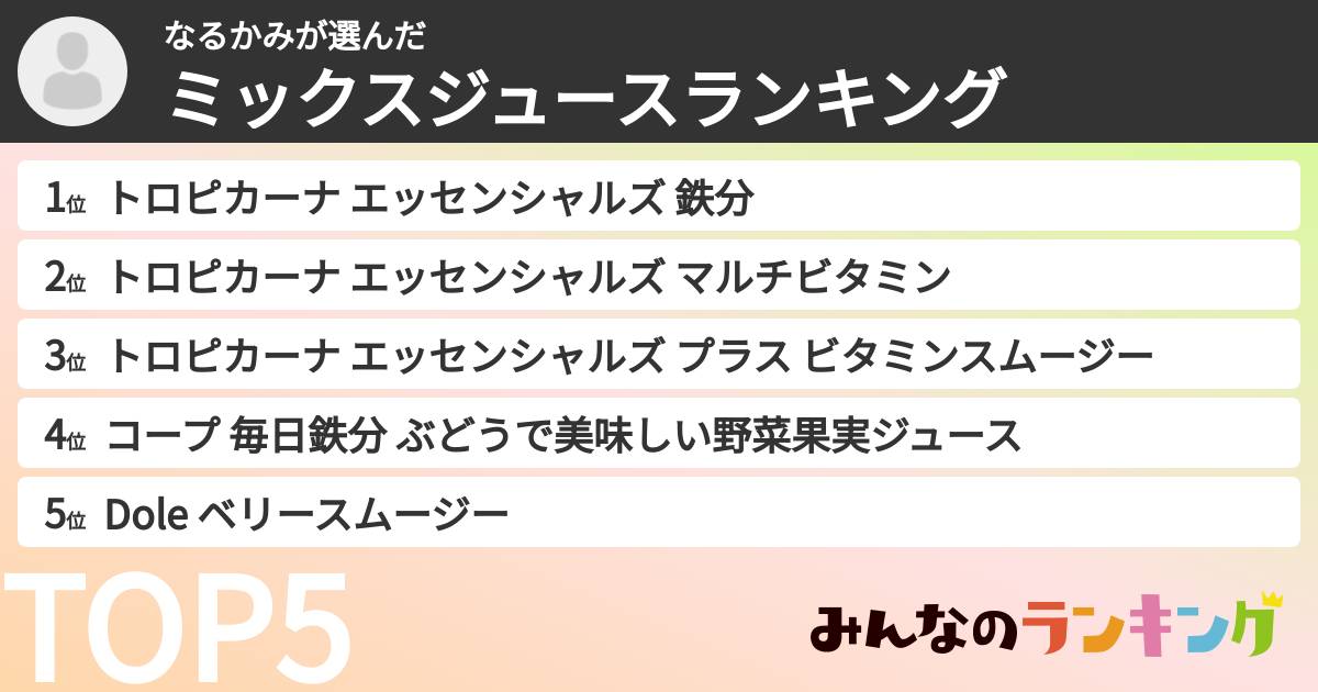 なるかみさんの「ミックスジュースランキング」