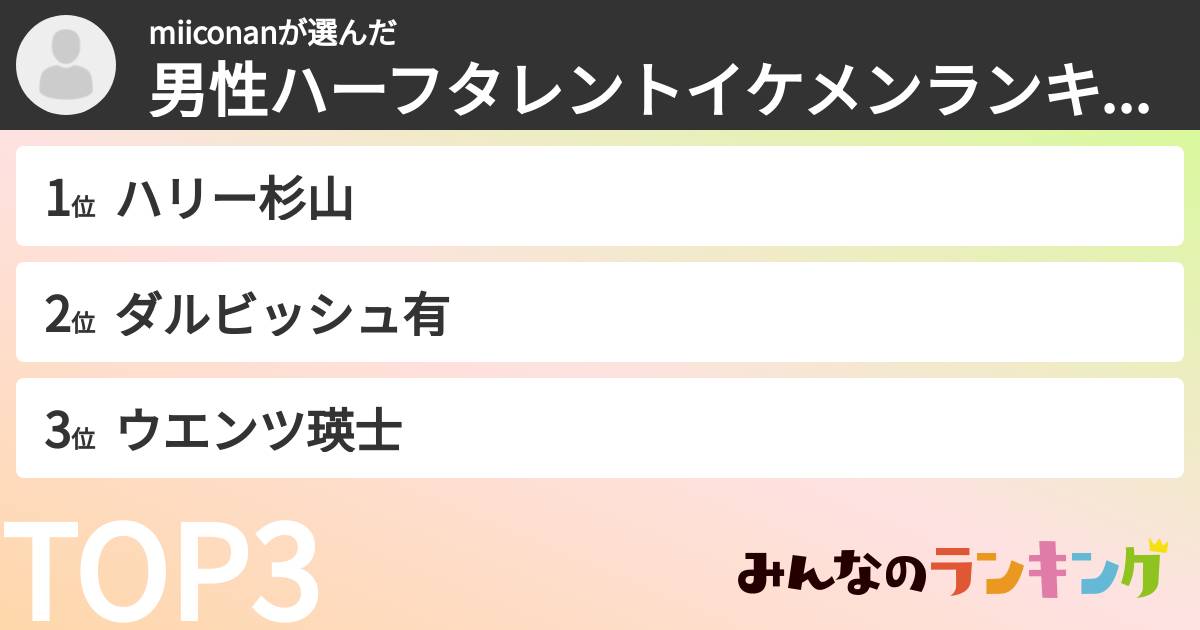 miiconanさんの「男性ハーフタレントイケメンランキング」
