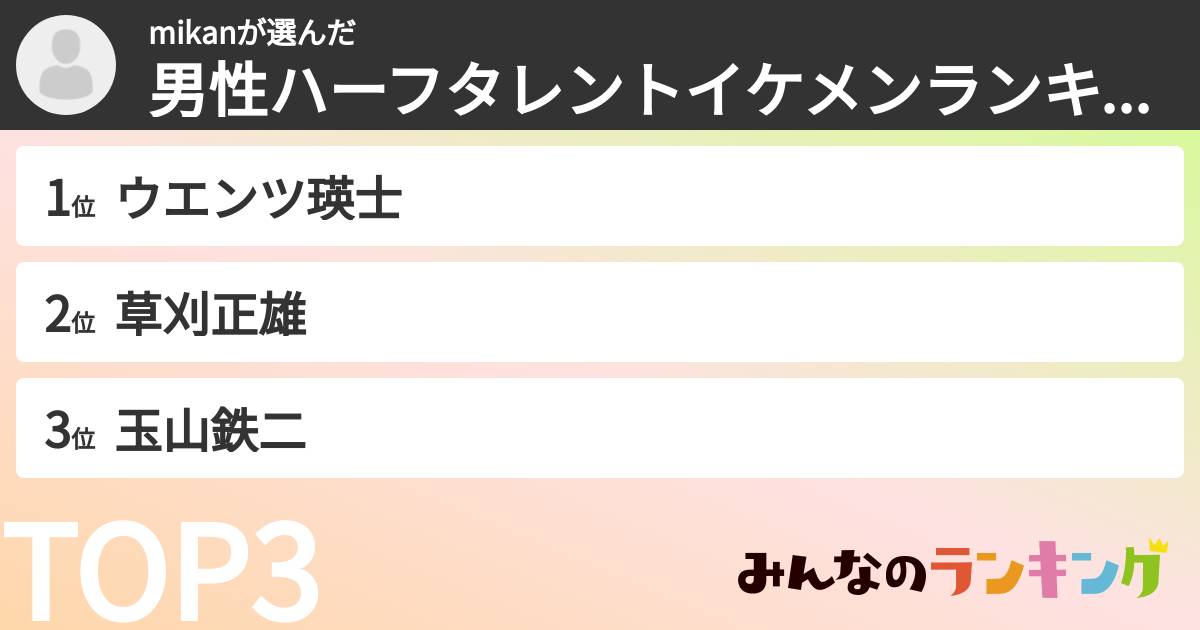 mikanさんの「男性ハーフタレントイケメンランキング」