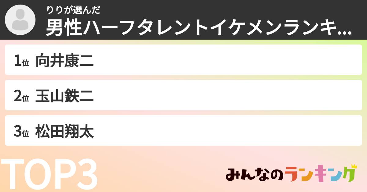 りりさんの「男性ハーフタレントイケメンランキング」