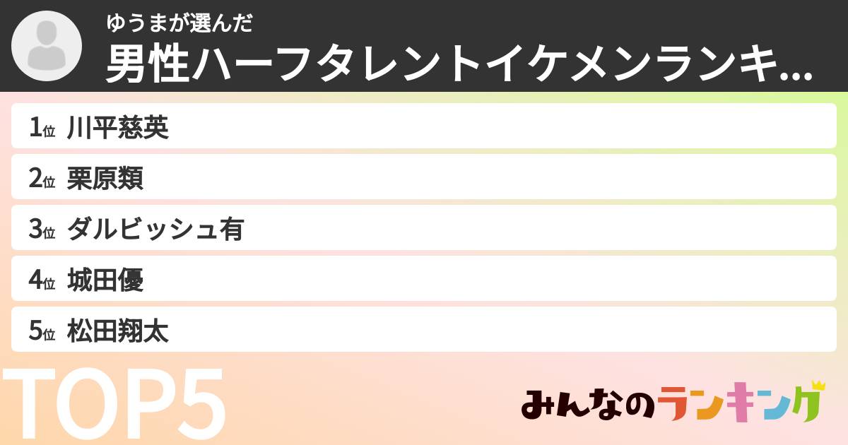 ゆうまさんの「男性ハーフタレントイケメンランキング」