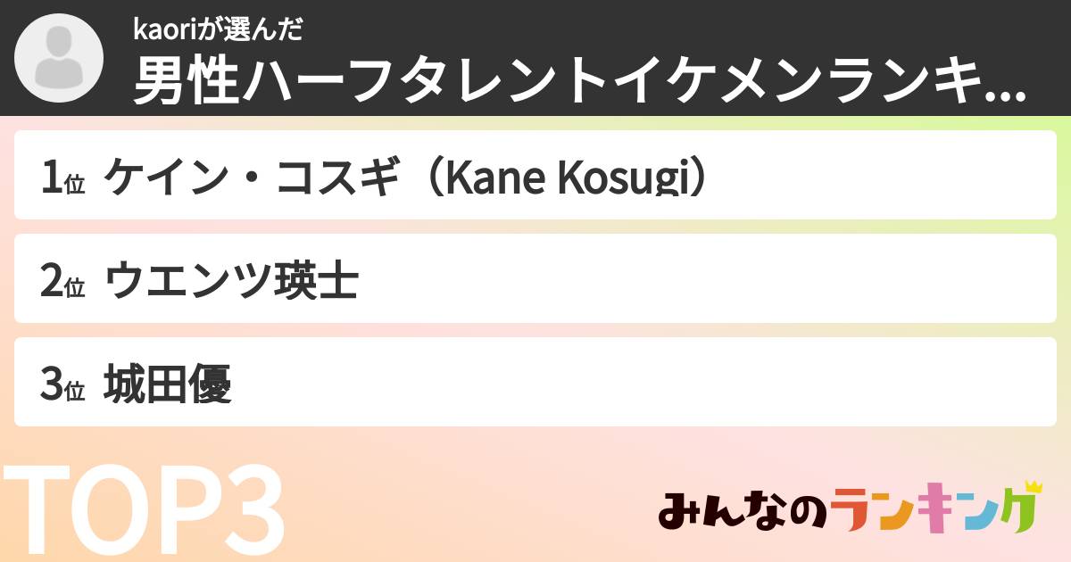kaoriさんの「男性ハーフタレントイケメンランキング」