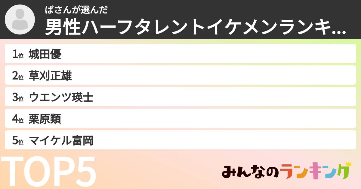 ばさんさんの「男性ハーフタレントイケメンランキング」
