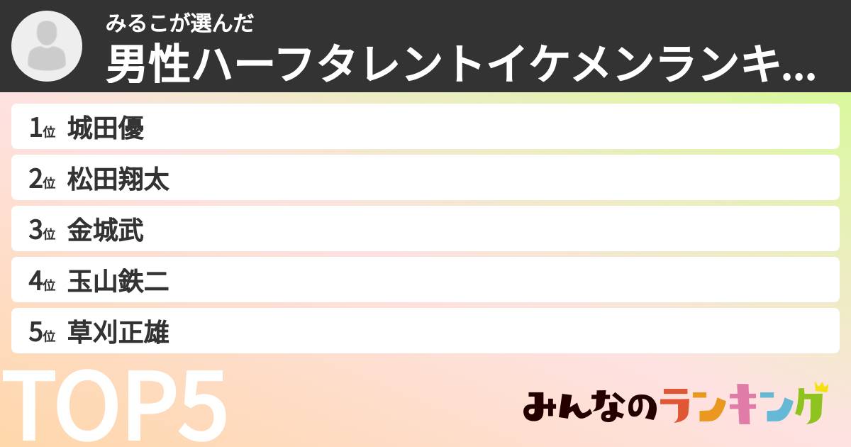 みるこさんの「男性ハーフタレントイケメンランキング」