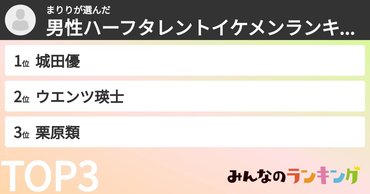 まりりさんの「男性ハーフタレントイケメンランキング」