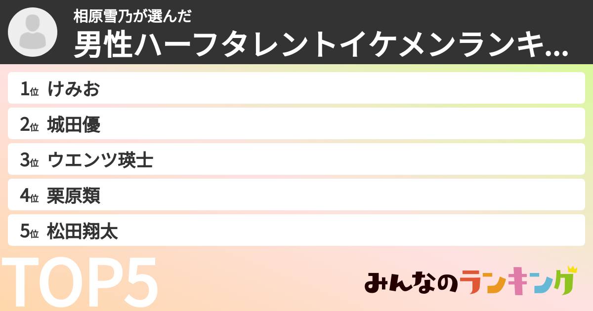 相原雪乃さんの「男性ハーフタレントイケメンランキング」
