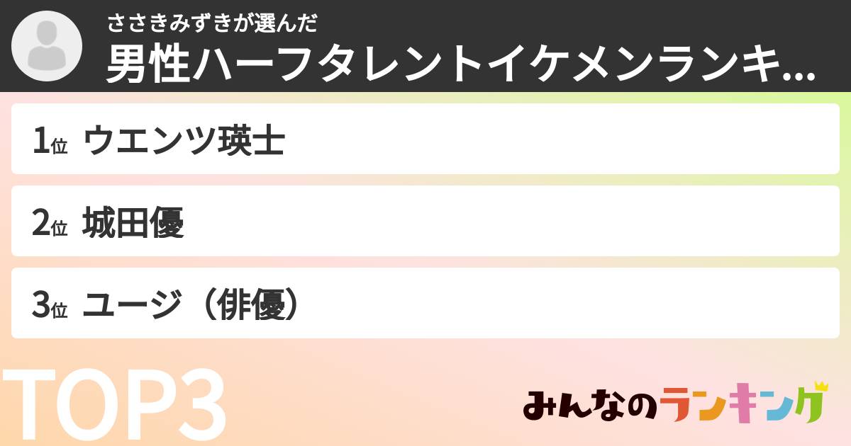 ささきみずきさんの「男性ハーフタレントイケメンランキング」