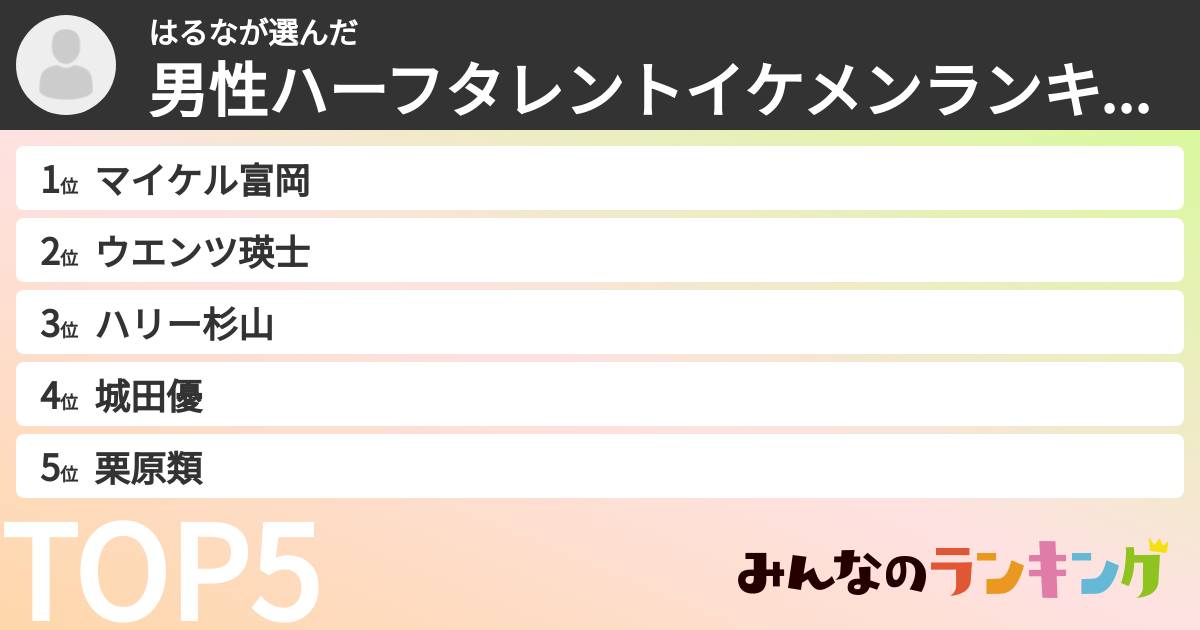 はるなさんの「男性ハーフタレントイケメンランキング」