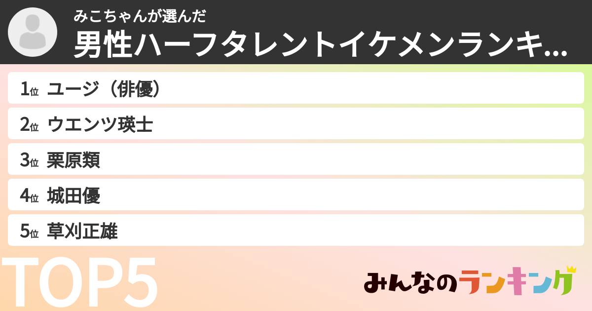みこちゃんさんの「男性ハーフタレントイケメンランキング」
