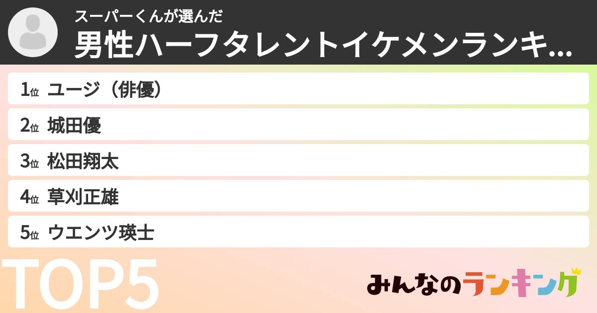 スーパーくんさんの「男性ハーフタレントイケメンランキング」