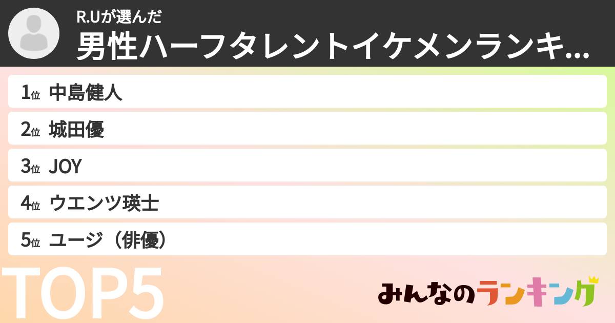 R.Uさんの「男性ハーフタレントイケメンランキング」