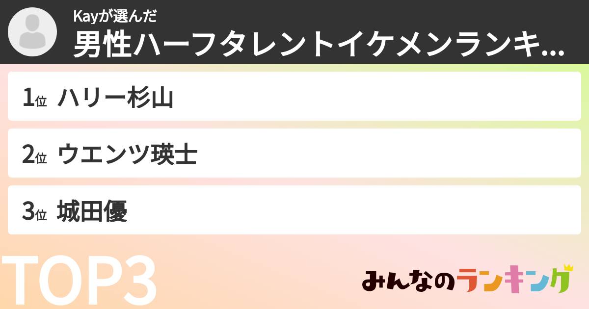 Kayさんの「男性ハーフタレントイケメンランキング」