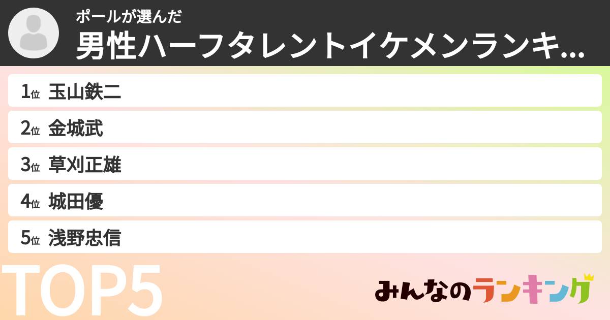 ポールさんの「男性ハーフタレントイケメンランキング」