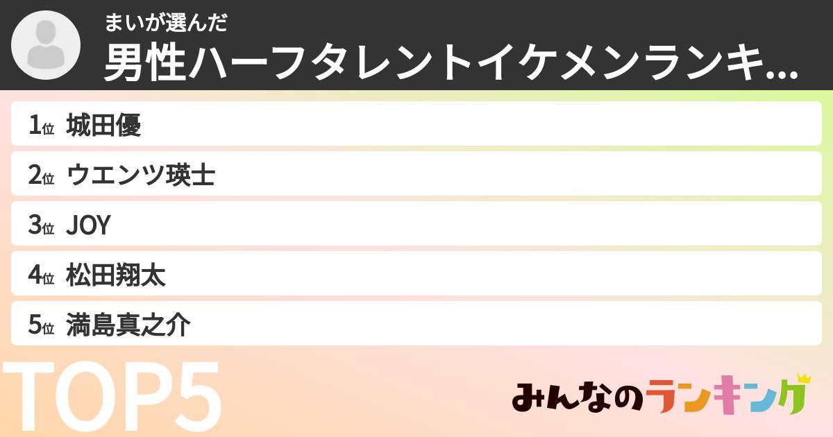 まいさんの「男性ハーフタレントイケメンランキング」