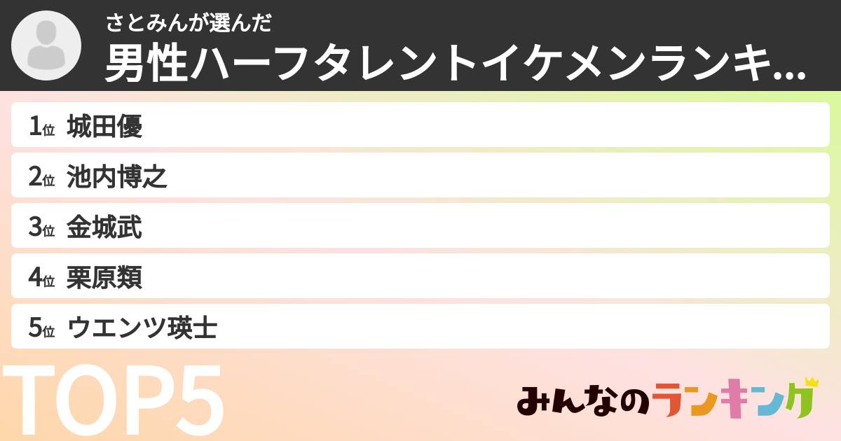 さとみんさんの「男性ハーフタレントイケメンランキング」