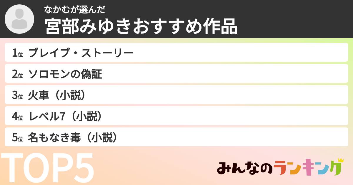 なかむさんの「宮部みゆきおすすめ作品」