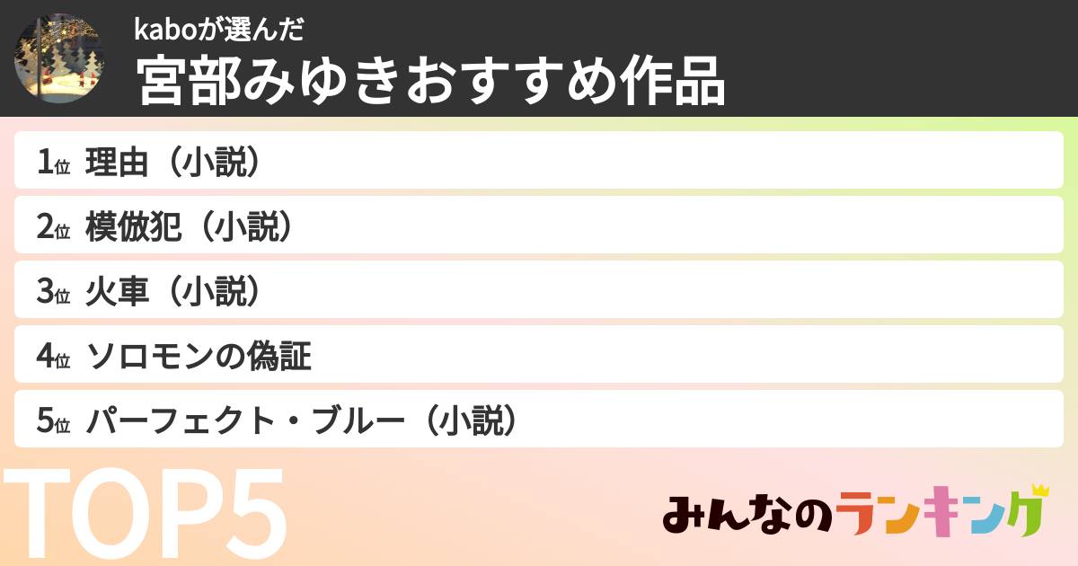 kaboさんの「宮部みゆきおすすめ作品」
