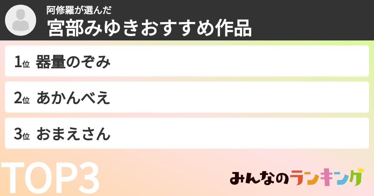阿修羅さんの「宮部みゆきおすすめ作品」