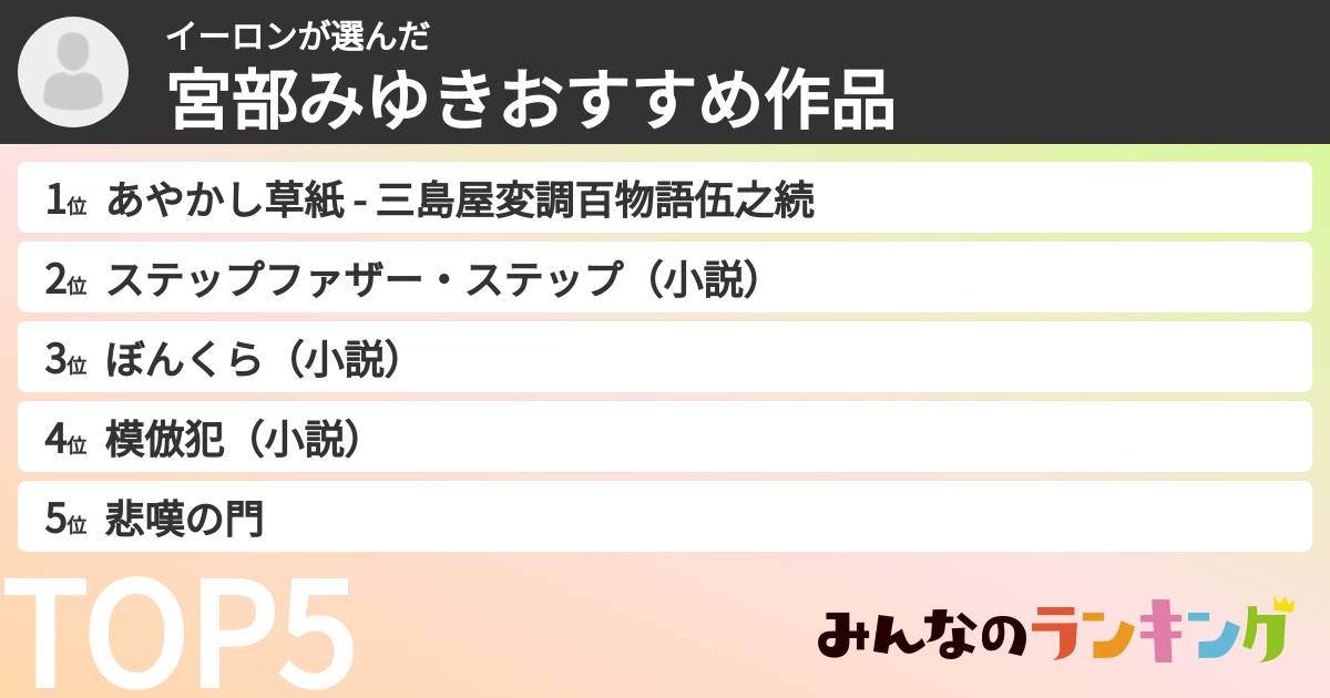 イーロンさんの「宮部みゆきおすすめ作品」
