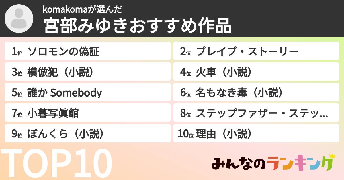 komakomaさんの「宮部みゆきおすすめ作品」