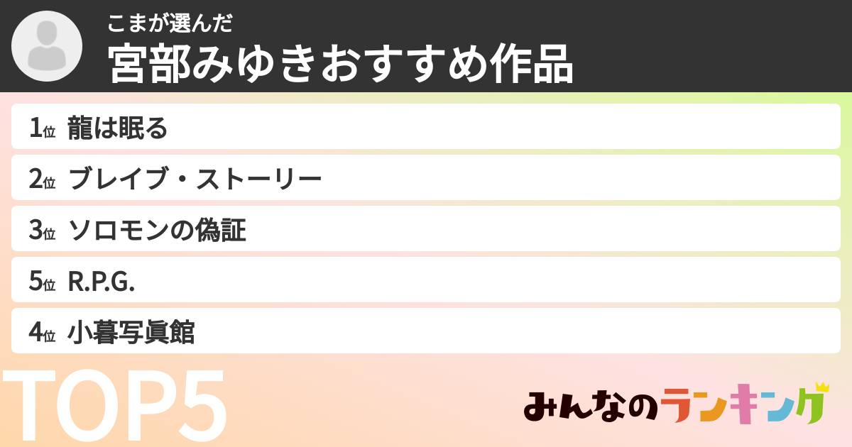 こまさんの「宮部みゆきおすすめ作品」