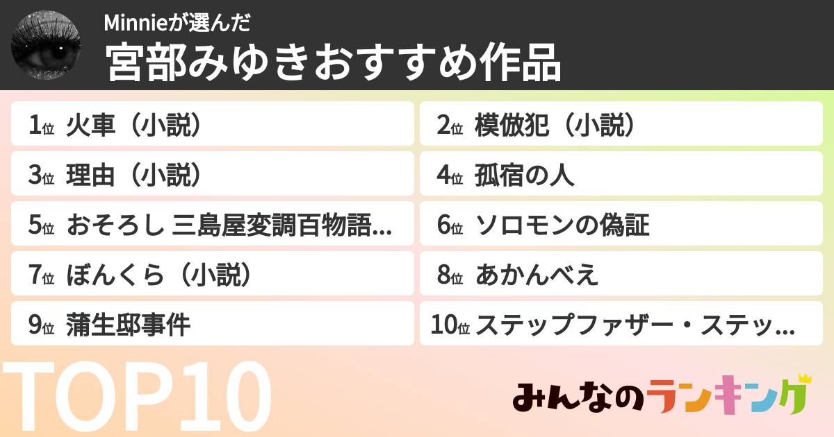 Minnieさんの「宮部みゆきおすすめ作品」