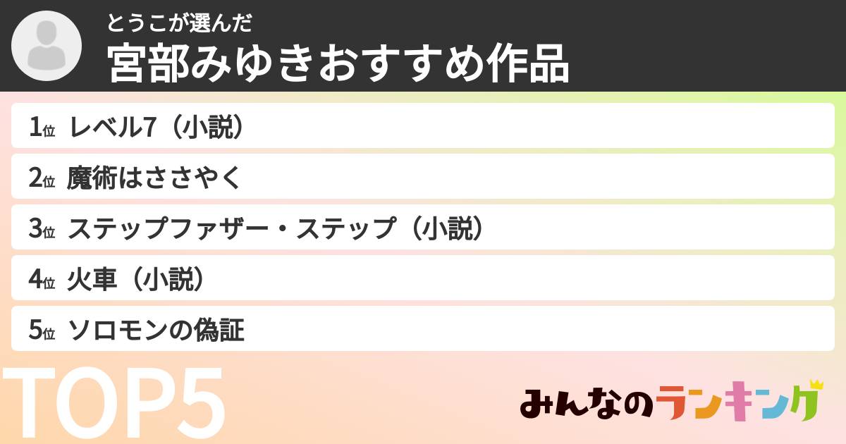 とうこさんの「宮部みゆきおすすめ作品」