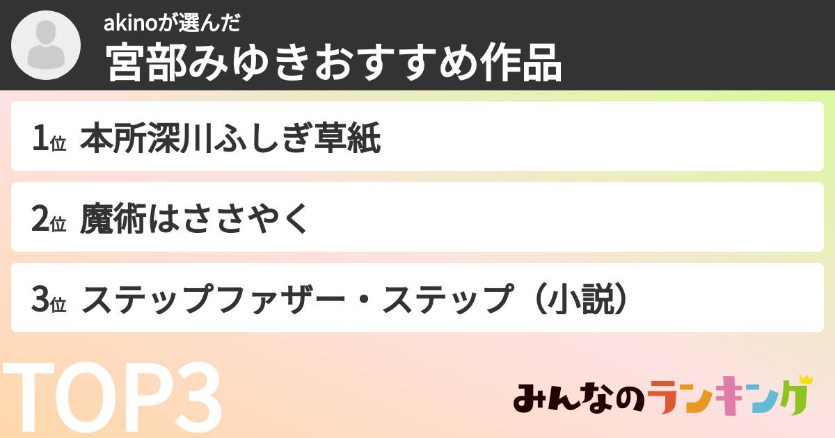 akinoさんの「宮部みゆきおすすめ作品」