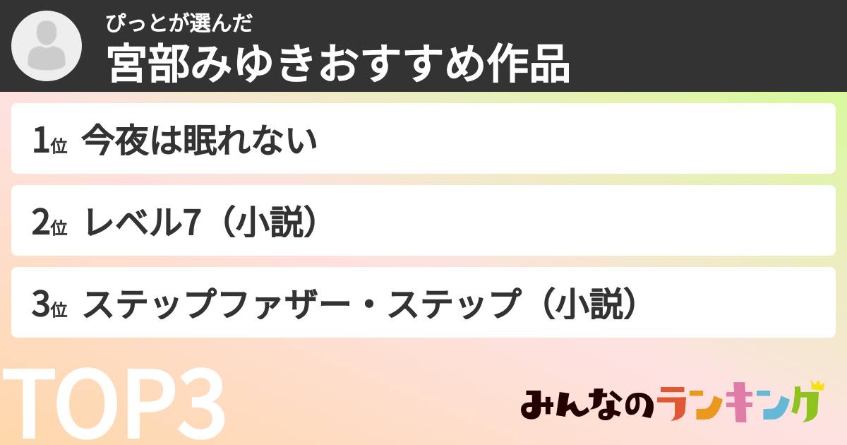 ぴっとさんの「宮部みゆきおすすめ作品」
