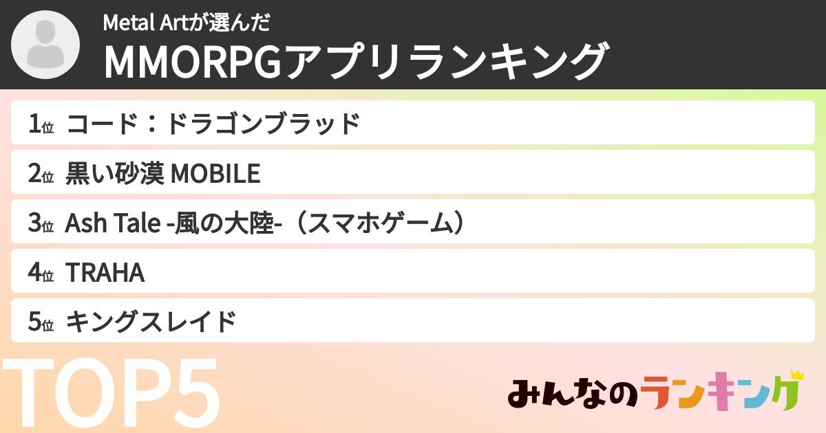 Metal Artさんの「MMORPGアプリランキング」