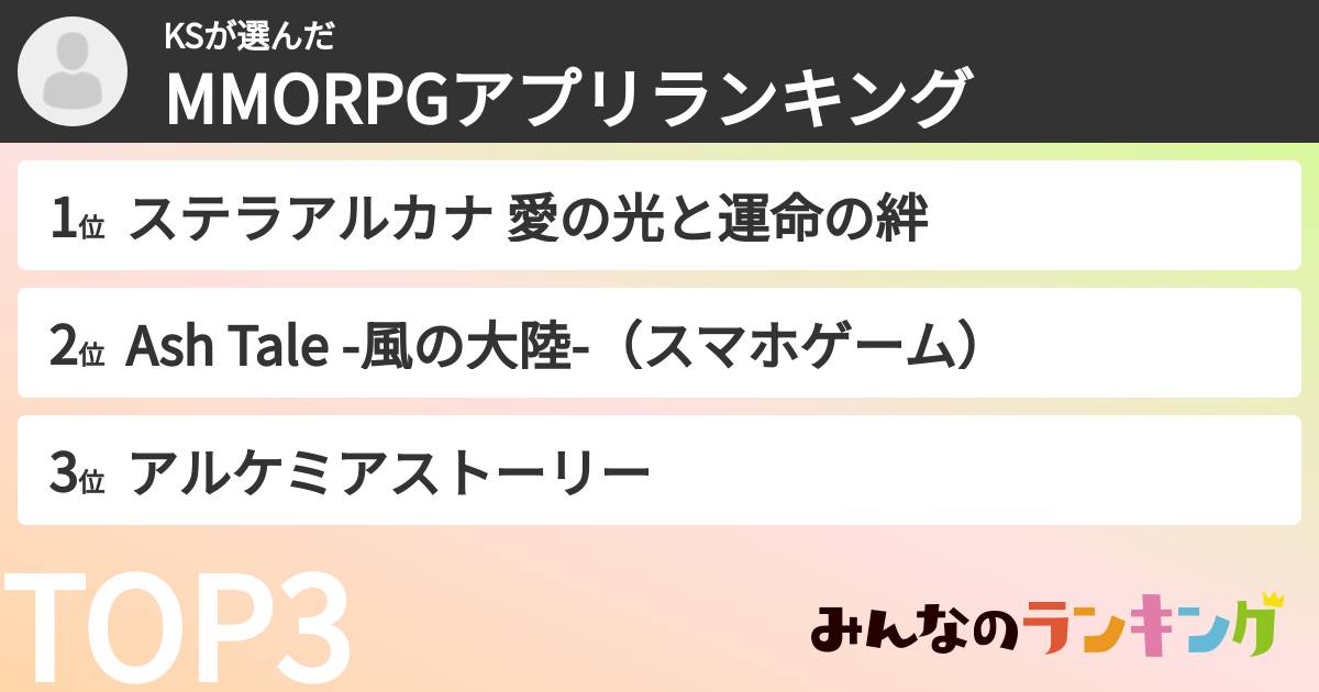KSさんの「MMORPGアプリランキング」