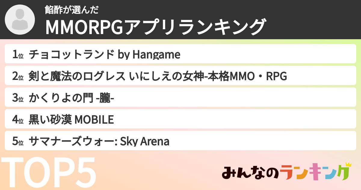 餡酢さんの「MMORPGアプリランキング」