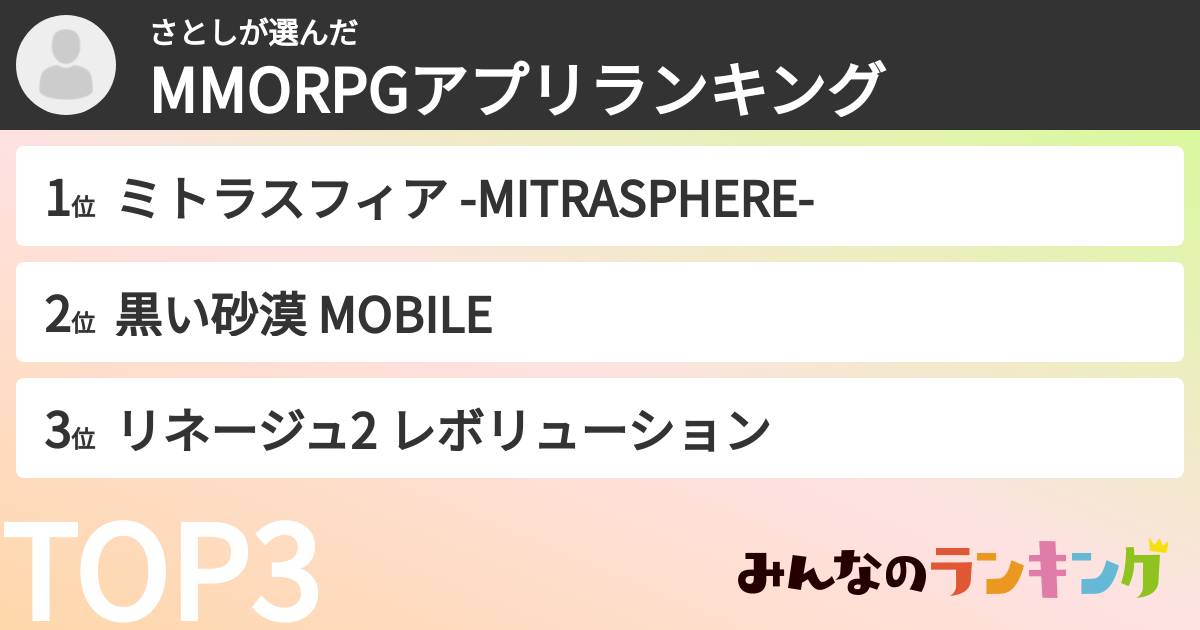 さとしさんの「MMORPGアプリランキング」