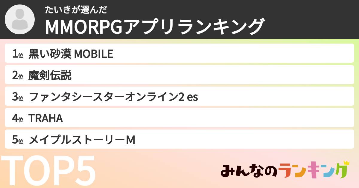たいきさんの「MMORPGアプリランキング」