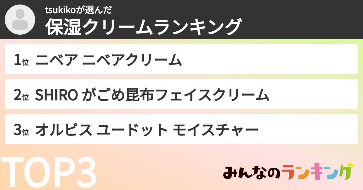 tsukikoさんの「保湿クリームランキング」