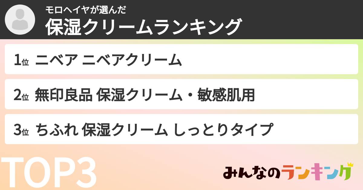 モロヘイヤさんの「保湿クリームランキング」