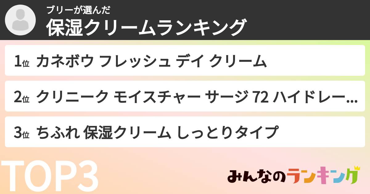 ブリーさんの「保湿クリームランキング」