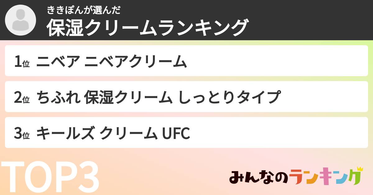 ききぽんさんの「保湿クリームランキング」