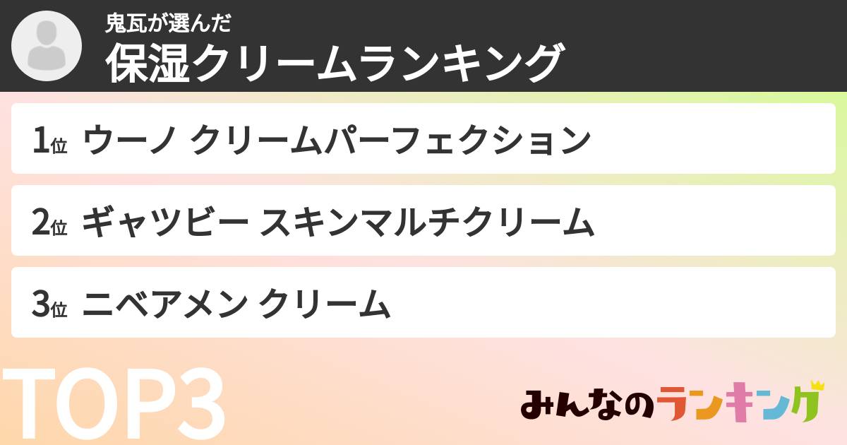 鬼瓦さんの「保湿クリームランキング」