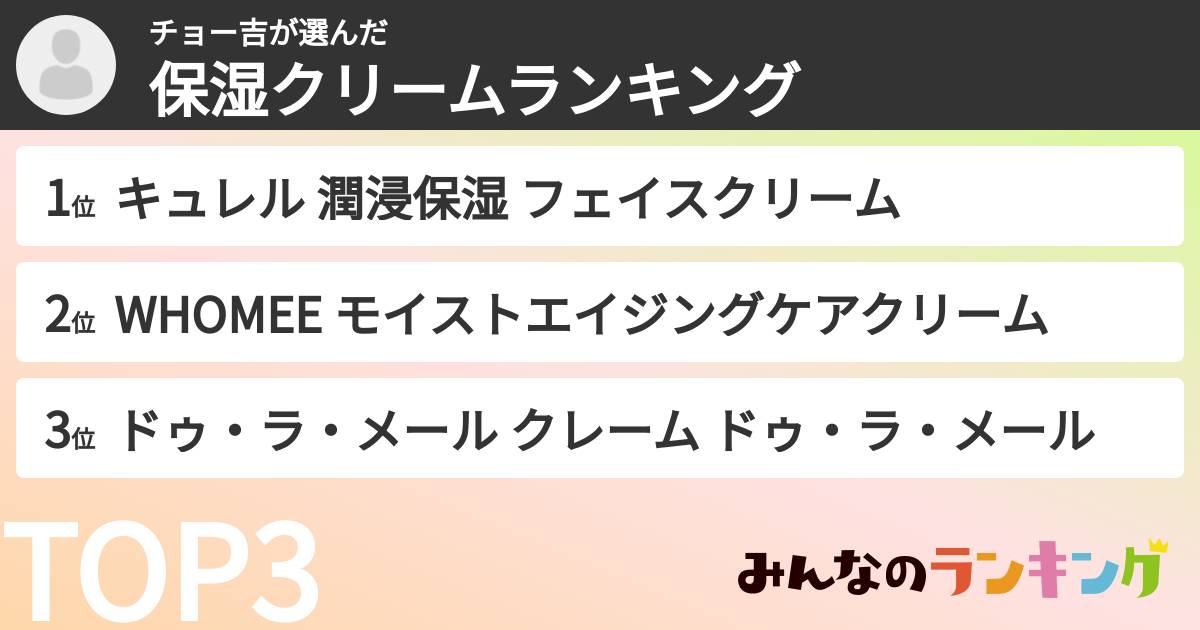 チョー吉さんの「保湿クリームランキング」