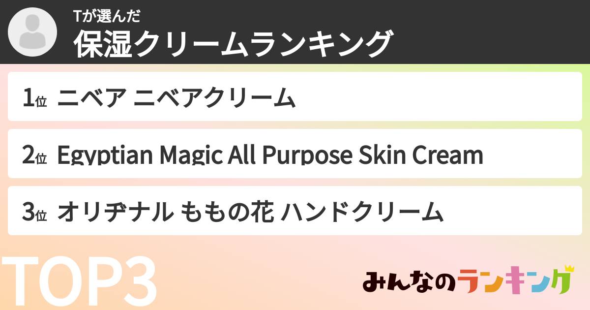 Tさんの「保湿クリームランキング」