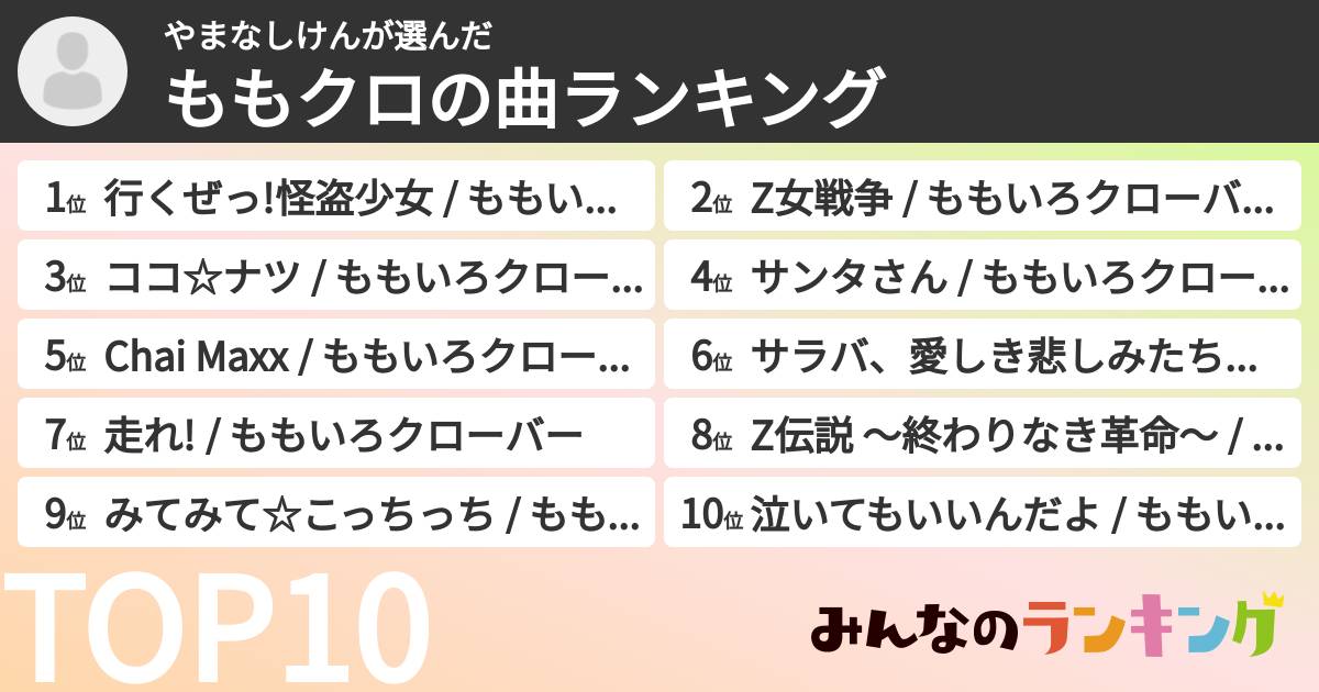 やまなしけんさんの「ももクロの曲ランキング」
