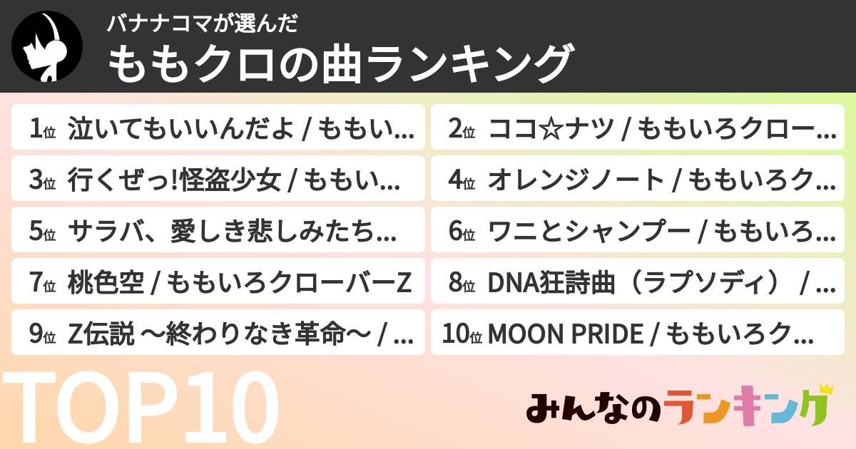 バナナコマさんの「ももクロの曲ランキング」
