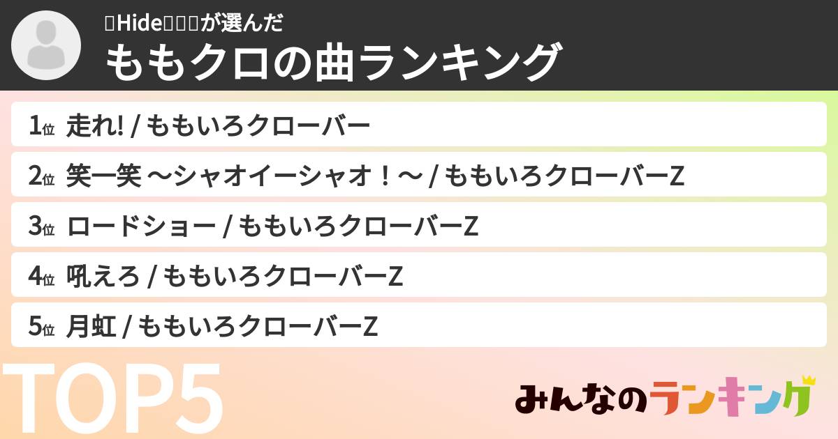 💄Hide🚃🍑🍀さんの「ももクロの曲ランキング」