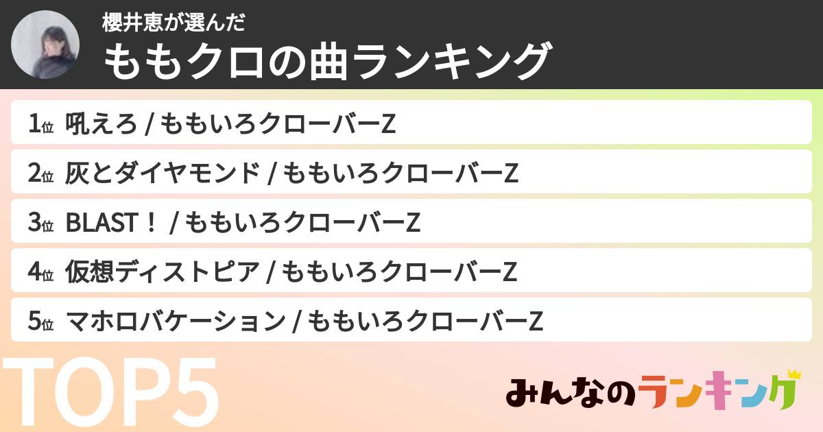 櫻井恵さんの「ももクロの曲ランキング」