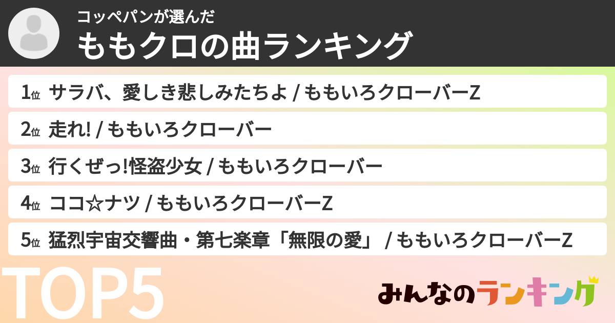 コッペパンさんの「ももクロの曲ランキング」