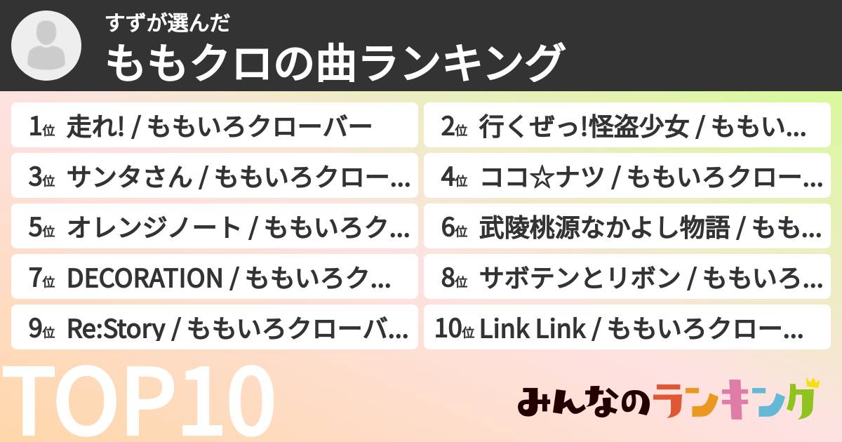 すずさんの「ももクロの曲ランキング」